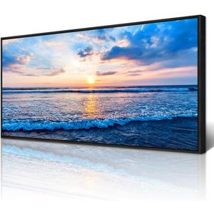 Wapluam Bedroom Home Decorations Pictures Canvas Prints Wall Art For Living Room Office Large Wall Decor Blue Beach Sea Waves Landscape Wall Painting Ready To Hang Wall Mural Black Framed Artwork (48L" x 24W", Blue Beach Ocean Black Framed)