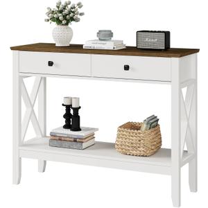 Lomojo Console Table,Sofa Table 13.8" D x 39.37" W x 31.5" HEntryway Table with 2 Drawers Storage Shelve Foyer Table for Entryway Farmhouse Hallway Tables (White), 39.4 Inches X 13.8 Inches X 31.5 Inches