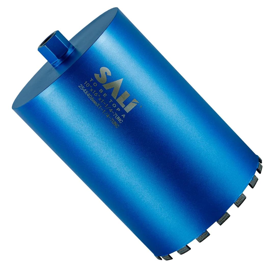 SALI Wet Diamond Core Drill Bits 10"/256mm Diameter, 15"/380mm Drilling Depth Concrete Core Drill Bit, 1-1/4-7" Thread Core Bit Turbo Laser-Welded Segments with Rebar, Brick, Block, Masonry, Stone