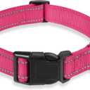 Reflective Dog Collar with Buckle Adjustable Safety Nylon Collars for Dogs, Pink M (Medium :Width 3/4",Neck 12-18")