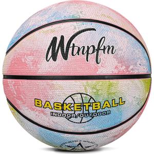 2 x Kids Basketball Size 3 (22"),Youth Basketball Size 5(27.5") for Beginner(Boys&Girls) Premium Rubber Indoor Outdoor for Age Under 12 (green-pink-blue-Mix)