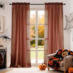 Melodieux Terracotta Sheer Curtains 96 Inches Long for Living Room, Elegant Cotton Linen Bedroom Window Sheer Drapes, Natural Farmhouse Rod Pocket Light Filtering Curtains, 52" W x 96" L, 2 Panels