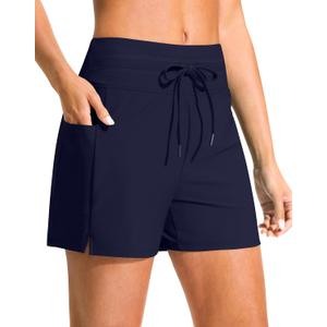 G Gradual Women's 4" High Waisted Swim Board Shorts with Pockets Quick Dry Swimming Swimsuit Bathing Suit Bottoms for Women (Navy) XXL