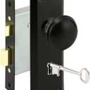 Mortise Keyed Door Knob Set for 1-3/8" to 1-3/4" Thick Interior Doors, 2-3/8" Backset, Includes 2 Classic Skeleton Keys (1, Matte Black)