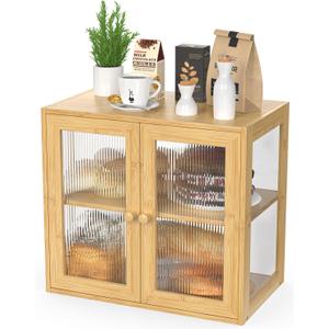 BAMBANG Double Layer Bamboo Bread Box for Kitchen Counter, Bread Bin Farmhouse Large Bread Box with 2 Doors, Wooden Breadbox Storage Container Holder for Homemade Bread, Natural