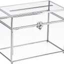 HighFree Glass Card Box, Large Clear Card Box for Wedding Receptions, Decorative Storage Box for Baby Shower, Birthday Party, Bridal Shower (With Slot, Silver)