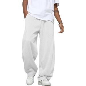 GORGLITTER Men's Wide Leg Sweatpants Baggy Double Waisted Streetwear Track Sweat Pants Joggers Casual Work (White, L)