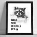 arteWOODS Funny Raccoon Bathroom Wall Art - Rustic Farmhouse Wall Decor with Humorous Quotes Black Framed Print Artwork Cute Animal Pictures for Shower Toilet Restroom Kid's Washroom 8x10 Inch