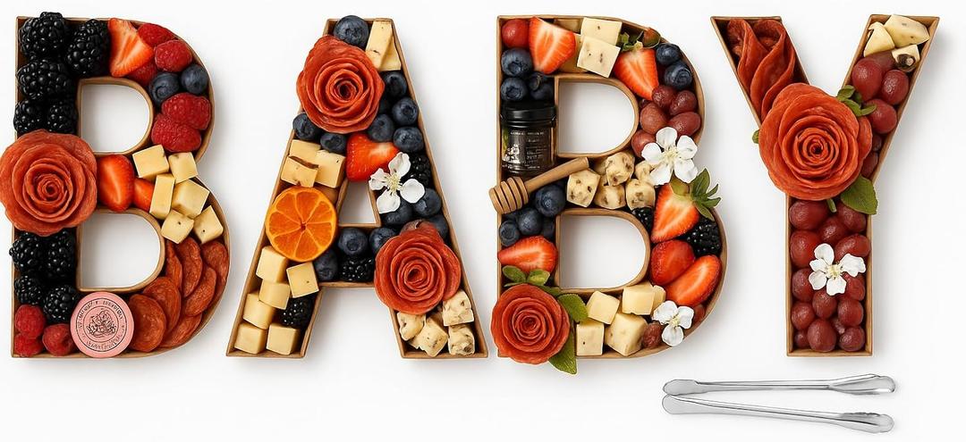 Large Baby Charcuterie Board Letters with Food Tongs for Baby Shower Decorations Gender Reveal Decorations Fillable Letters Girl Baby Shower and Boy Baby Shower Decorations