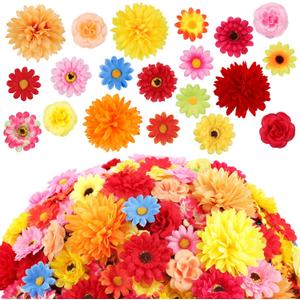 210Pcs Mini Silk Flower Heads Small Fake Mums Rose Faux Flowers Bulk for Crafts Artificial Loose Fabric Flowers Heads Sunflower Bulk for Wedding Hair Cap Dresses Fall Home Decorations (Orange)