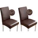 Shukii Stretch Dining Chair Covers Waterproof PU Leather Chair Slipcovers Chair Protector Cover Universal Chair Covers for Dining Room Kitchen Hotel (Set of 2, Coffee)