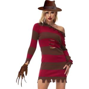 AOBUTE Halloween Women Costume Dress Mens Long Sleeve Red Striped Sweater (Medium)