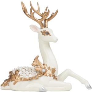 Newman House Studio Christmas Decorations Sitting Reindeer Figurines  Christmas Decor Indoor 9.75 * 4.5 * 9.5 in Xmas Reindeer Statues Resin White/Gold Deer Sculpture White Farmhouse Decor