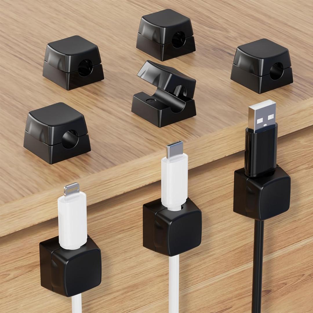 4 x 8-Pack Magnetic Cable Clip Nano Adhesive Cable Organizer - Black, Suitable for Office desktops, Bedside Tables, Home appliances Wire Management