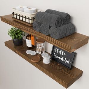 Solid Wood Floating Shelves for Wall 30 Inches Long, Walnut Wooden Shelf
Real Wood, Large Bathroom Shelf, 30 Inch, Heavy Duty, Kitchen Bedroom Rustic Farmhouse, Walnut Finish, 30W × 6.7D, Set of 2