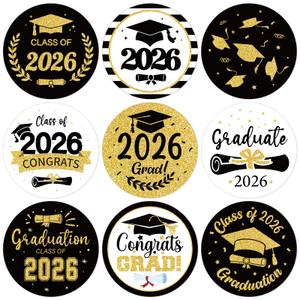 2 x 480Pcs Graduation Stickers 2026, Class of 2026 Stickers Graduation Envelope Seal Label Self Adhesive Congrats Grad Cap Sticker for Grad Party Favors (Black & Gold)