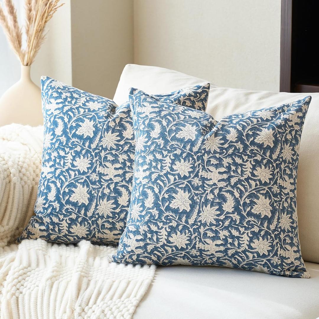 Floral Throw Pillow Covers 20x20 Farmhouse Block Print Pillow Covers Decorative Pillow Covers Couch Pillows for Living Room Vintage Accent Sofa Pillows Set of 2, Vintage Blue Floral Throw Pillow Covers 20x20 Farmhouse Block Print Pillow Covers Decorative Pillow Covers Couch Pillows for Living Room Vintage Accent Sofa Pillows Set of 2, Vintage Blue