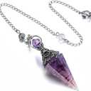 GEHECRST Natural Amethyst Healing Crystal Dowsing Pendulum Reiki Gemstone Chips Orgone Pendulum 6 Faceted Hexagonal Pointed Resin Spiritual Pendant for Divination, Wicca, Energy Balancing