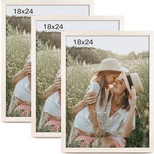 18x24 Frame Set of 3, Natural Wood Grain Frame for Gallery Wall Mounting (3 Pack,Natural)