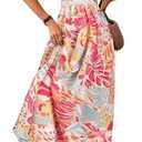 MakeMeChic Women's Summer Blue and White Floral Dress Boho Backless Maxi Sundress Spaghetti Strap Flowy Dress S