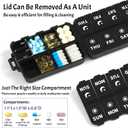 Foldable Weekly Pill Organizer 2 Times a Day with 2 Extra Compartments (Clear Printed Labels) - Portable 7 Day AM PM Medicine Box, Week Daily Travel Pill Case Holder for Vitamin, Supplement - Black