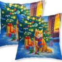 2 x Christmas Throw Pillow Covers 18x18 Inch Set of 2 Soft Winter Cat Decorative Kitten Cushion Covers Holiday Christmas Pillow Cases Rustic Farmhouse Decor for Sofa Couch Bed Living Room