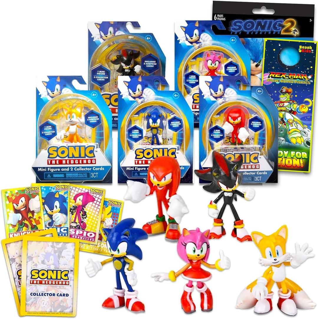 Sonic The Hedgehog Display Figures Set - Party Favors Bundle with 5 Figurines Including Sonic, Amy, Tails Cake Toppers and More Plus Stickers