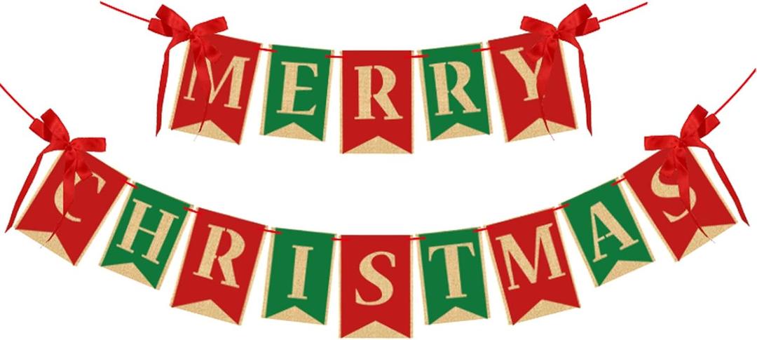 ZKC Merry Christmas Burlap Banner Home Garden-Xmas Bunting Decoration Indoor Outdoor Fireplace Wall Tree (Mix)