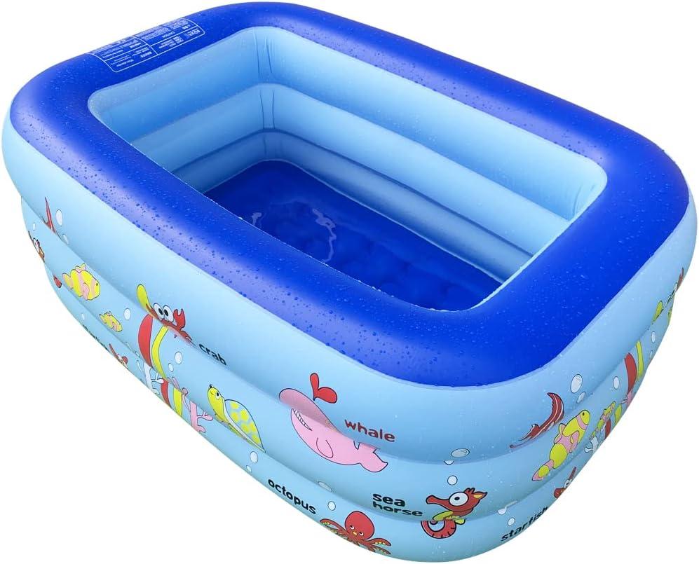 Inflatable Kiddie Pool, 51" x 33" x 21" Higher Kids Swimming Pool for Indoor or Outdoor, Ocean World Inflatable Bathtub with Inflatable Soft Floor, Ball Pit Pool