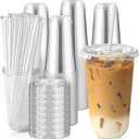 [100 Sets - 18oz Round Bottom Clear Plastic Cups with Lids and Straws, Disposable Iced Coffee Cups with Lids To Go Cold Drink Cups for Smoothies, Juices, Party Catering
