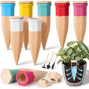 6 Pack Terracotta Watering Spikes with Lids and 3 Shovels Plant Watering Devices Wine Bottle Automatic Plant Slow Release Self Planting Stakes for 5-9 Pots(4.92 x 1.57 x 1.57 Inches)