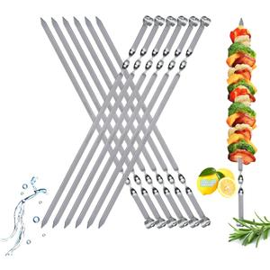Large Metal Skewers For Grilling,Shish Kebab Skewer 23.6" Skewers For Kabobs Flat Barbecue Skewer Stainless Steel BBQ Grill Stick for Meat, Chicken, Shrimp, Fruit, Vegetables