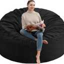 6FT Bean Bag Chair, Large Bean Bag Chairs with Memory Foam Filled, Fluffy Beanbag Sofa with Dutch Velvet Cover, Round BeanBag Chairs for Living Room, Playroom - Black (6FT- 58"x58"x25")