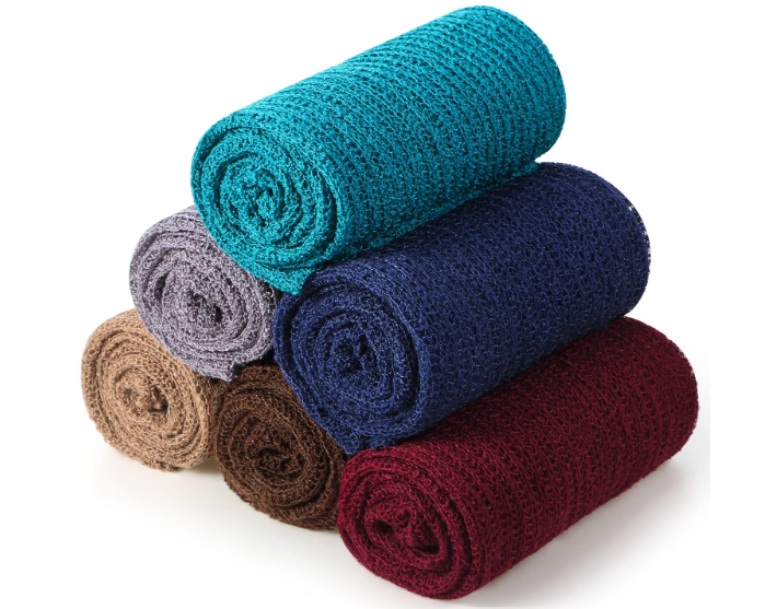 Tudomro 6 Pcs 15.8 x 59'' Newborn Baby Stretch Wraps Set 6 Colors Baby Photography Props Unisex Newborn Long Ripple Wrap Photo Blanket for Girl Boy Christmas DIY Photography(Dark Color)