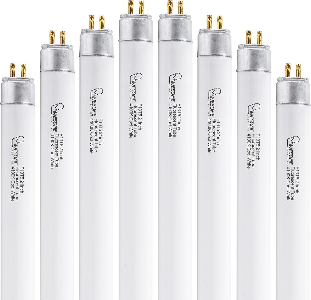7 Pack 21 Inch F13T5/CW Fluorescent Light Bulb, 4100K Cool White, T5 13 Watts Fluorescent Replacement Bulb for Counter and Cabinet Fixture, G5 Base