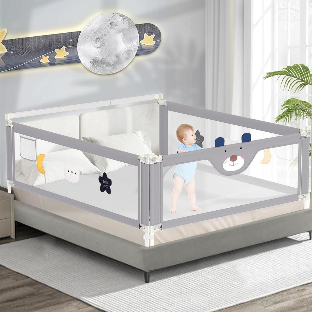 JWPEHOE 3-Piece Bed Rail for Toddlers with Headboard Rod, Adjustable Baby Bed Rail Guard, Twin/Full/Queen/King Size Bed (3, 78.7 * 78.7 * 59 Inch- Queen Size)