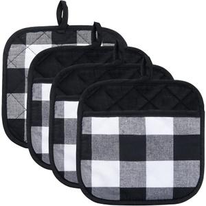Joyhalo 4 Pack Pot Holders for Kitchen,Cotton Oven Holder with Great Heat Resistance,Non Slip Hot Pads for Kitchen Clearance,Black and White