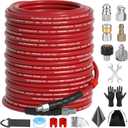 Sewer Jetter Kit 200FT for Pressure Washer, 5800 PSI Drain Cleaner Hose 1/4 Inch NPT with Spray Nozzle, Button Nose and Rotating Sewer Jetting Nozzle, Spanner Teflon Tape Pearl Corsage Pin