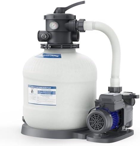 AQUASTRONG 16in Sand Filter Pump for Above Ground Pool with Timer, 3/4 HP Above Ground Pool Pump 3800 GPH for Pools up to 16000 GAL, Pool Filter with 6-Way Valve, Improved Circulation and Filtration