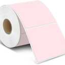 iEager Pink Square Thermal Label Stickers, 3" x 3" Self-Adhesive Square Direct Thermal Labels with Perforation Line, 500 Sheets/Roll