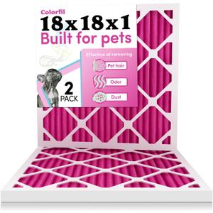 18x18x1 Air Filter by Colorfil | Color Changing Filters for Cat and Dog Odor | MERV 8 Furnace AC Filter for Pet Hair and Dust | 17.75"x17.75"x0.75" Exact Size | Pack of 2