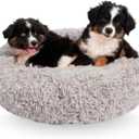 Active Pets Premium Medium Donut Dog Bed, Fits Up to 45 lbs, Removable Cover & Washable Cushion, Plush Long Pile Faux Fur Fabric, Portable Beige Pet Bed Furniture for Puppies Adult Canines & Cats