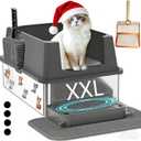 Extra Large Stainless Steel Cat Litter Box with High Sided Walls for Big Cats, Anti Urine Leakage, Odorless and Easy Cleaning, for Healthy Cats, Includes Foot Pad & Scoop - XXL Litter Box