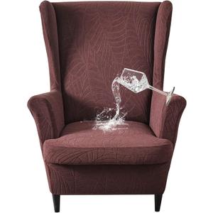 Waterproof Wingback Chair Cover, Stretch Jacquard Wing Chair Slipcovers 2 Piece, Wingback Armchair Sofa Slipcover Super Soft Fabric Furniture Protector with Elastic Bottom for Living Room Bedroom