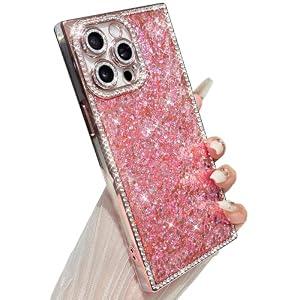 Yeddabox for iPhone 14 Pro Case Glitter, Luxury Sequin and Diamond Bumper Cover with Reinforce Corner, Soft Shockproof Protective Electroplated Case for iPhone 14 Pro for Women Girls, Pink