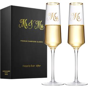 Mr and Mrs Wedding Champagne Flutes with Long Stem,Bride and Groom Toasting Crystal Glass Set, Bridal Shower Gift, Engagement Gifts for Couples, Newlyweds, Anniversary