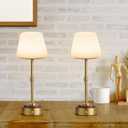 Cordless LED Table Lamp, Dimmable Bedside Lamp with Solid Wood Base Built-in Rechargeable Battery, Patio Wireless Table Lamp, Bedside Night Lamp for Restaurant, Antique Brass, MT2316 (Gold)