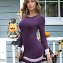 Aphratti Women's Long Sleeve Halloween Costume Adult Bodycon Mini Purple Dress (Purple, XL)