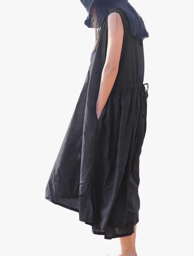 Women Summer Casual Sleeveless Round Neck Cotton Maxi Long Beach Dress Vacation Outfits,XS