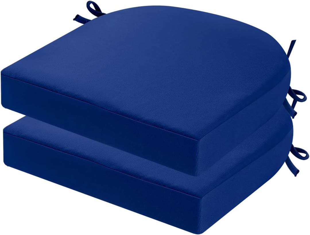 idee-home Outdoor Chair Cushions Set of 2, Thick 19" x 19" x 3" Outdoor Seat Cushions Patio Furniture Waterproof with Ties, Dining Pads (Dark Cerulean)